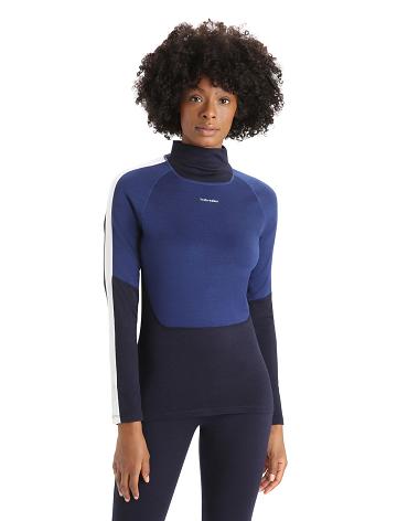 Midnight Navy / Royal Navy Icebreaker Merino 200 Sonebula Long Sleeve High Neck Thermal Top Women's One Piece & Sets | AU 1784DFMN